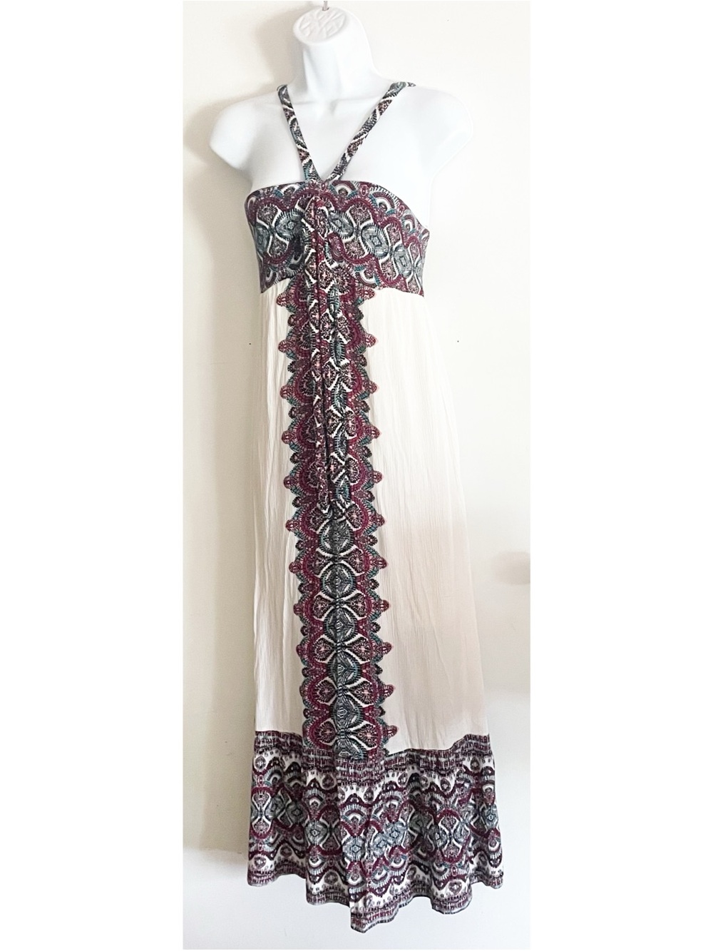 Xhilaration Cream Maxi Dress with Burgundy & Black Trim